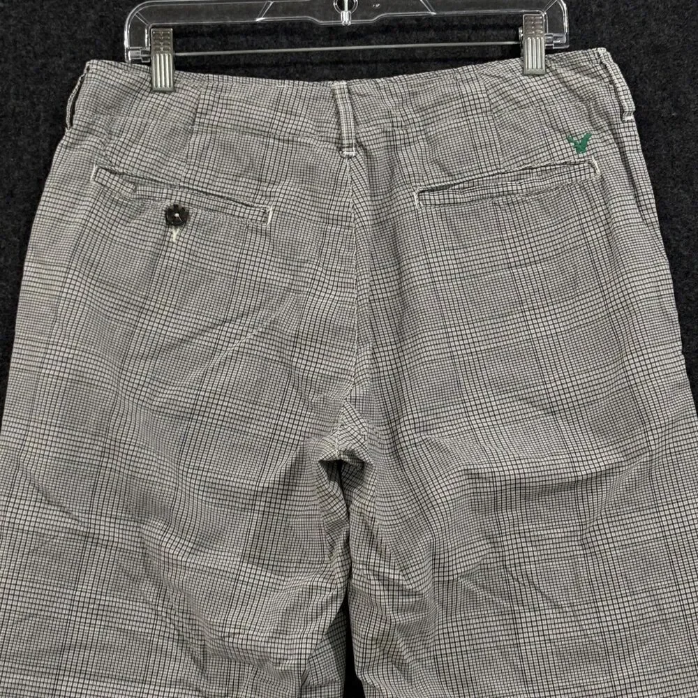 American Eagle Pants Mens 32x30 Gray Plaid Cotton Casual Flat Front Trousers
